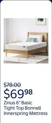 Walmart Zinus 6 Basic Tight Top Bonnell Innerspring Mattress offer