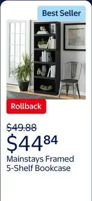 Walmart Mainstays Framed 5-Shelf Bookcase with Adjustable Shelves, True Black Oak offer