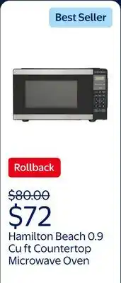 Walmart Hamilton Beach 0.9 Cu ft Countertop Microwave Oven, 900 Watts, Stainless Steel, New offer