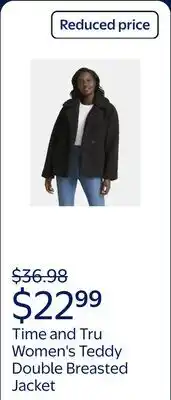 Walmart Time and Tru Women's and Women's Plus Teddy Double Breasted Jacket offer