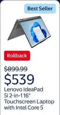 Walmart Lenovo IdeaPad 5i 2-in-1 16 Touchscreen Laptop, Intel Core 5 120U, 16GB RAM, 512 SSD, Luna Grey offer