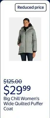 Walmart Big Chill Women's and Women's Plus Wide Quilted Puffer Coat with Faux Fur Trim Hood offer