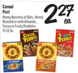 El Super Cereal Post Honey Bunches of Oats, Honey Roasted or with Almonds, Cocoa or Fruity Peabbles offer