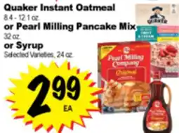 Superior Grocers Quaker Instant Oatmeal 8.4 - 12.1 oz. or Pearl Milling Pancake Mix 32 oz. or Syrup 24 oz offer