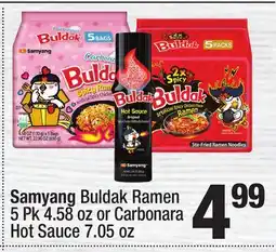 Super King Markets Samyang Buldak Ramen 5 Pk 4.58 oz or Carbonara Hot Sauce 7.05 oz offer