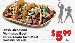 Vallarta Supermarkets Fresh Diced and Marinated Beef Carne Asada Taco Meat / PICADO DE RES PARA TACOS offer