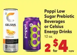 Vallarta Supermarkets Poppi Low Sugar Prebiotic Beverages or Celsius Energy Drinks offer