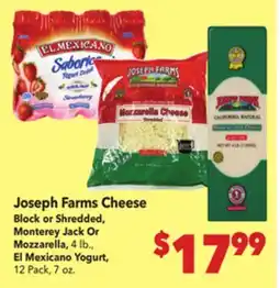 Vallarta Supermarkets Joseph Farms Cheese Block or Shredded, Monterey Jack Or Mozzarella offer