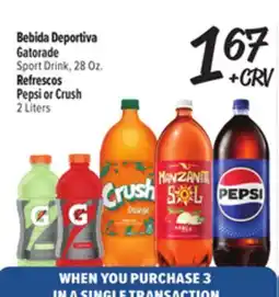 El Super Fresh Gatorade Sport Drink, 28 Oz., Pepsi or Crush 2 Liters offer