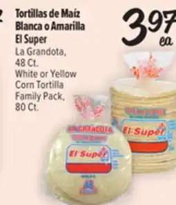 El Super Fresh La Grandota, 48 Ct White or Yellow Corn Tortilla Family Pack 80, Ct offer
