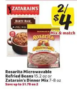 Winn Dixie Rosarita Microwavable Refried Beans or Zatarain's Dinner Mix offer