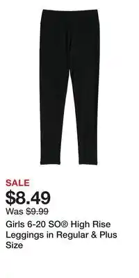 Kohl's Girls 6-20 SO High Rise Leggings in Regular & Plus Size offer
