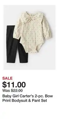 Kohl's Baby Girl Carter's 2-pc. Bow Print Bodysuit & Pant Set offer