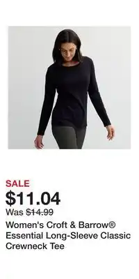 Kohl's Women's Croft & Barrow Essential Long-Sleeve Classic Crewneck Tee offer