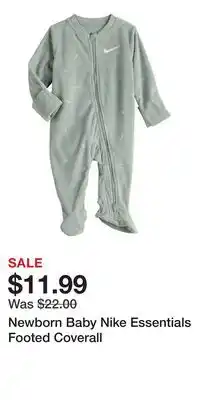 Kohl's Newborn Baby Nike Essentials Footed Coverall offer