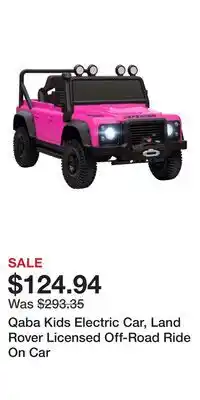 Kohl's Qaba Kids Electric Car, Land Rover Licensed Off-Road Ride On Car offer