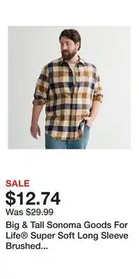 Kohl's Big & Tall Sonoma Goods For Life Super Soft Long Sleeve Brushed Flannel Shirt offer