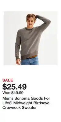 Kohl's Men's Sonoma Goods For Life Midweight Birdseye Crewneck Sweater offer