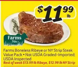 Winn Dixie Farms Boneless Ribeye or NY Strip Steak Value Pack offer