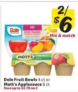 Winn Dixie Dole Fruit Bowls or Mott's Applesauce offer