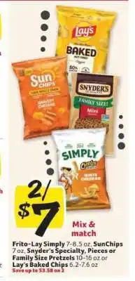 Winn Dixie Frito-Lay Simply, SunChips, Snyder's Specialty, Pieces or Family Size Pretzels, Lay’s Baked Chips offer