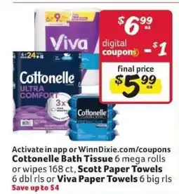 Winn Dixie Cottonelle Bath Tissue, Scott Paper Towels, Viva Paper Towels offer