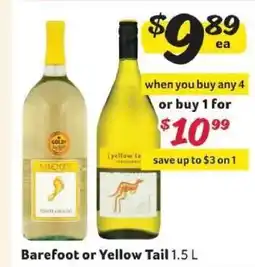 Winn Dixie Barefoot or Yellow Tail 1.5 L offer