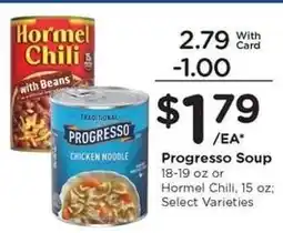 Kroger Progresso Soup or Hormel Chili offer