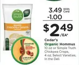 Kroger Cedar's Organic Hommus or Simple Truth Chickpea Crisps offer