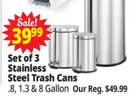 Ocean State Job Lot Set of 3 Stainless Steel Trash Cans offer