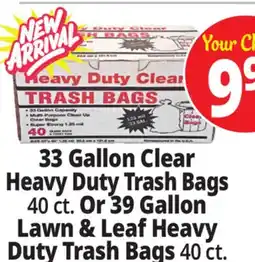 Ocean State Job Lot 33 Gallon Clear Heavy Duty Trash Bags 40 ct. Or 39 Gallon Lawn & Leaf Heavy Duty Trash Bags 40 ct offer