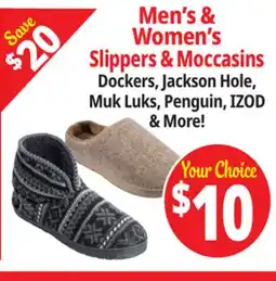 Ocean State Job Lot Men's & Women's Slippers & Moccasins Dockers,Jackson Hole, Muk Luks, Penguin, IZOD & More! offer