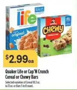 Nob Hill Quaker Life or Cap'N Crunch Cereal or Chewy Bars offer