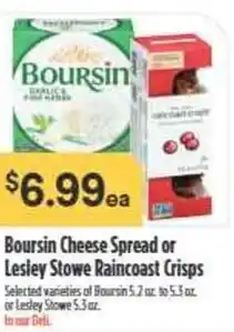 Nob Hill Boursin Cheese Spread or Lesley Stowe Raincoast Crisps offer
