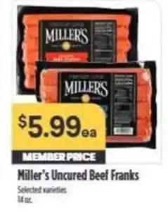 Nob Hill Miller's Uncured Beef Franks offer