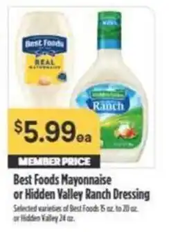 Nob Hill Best Foods Mayonnaise or Hidden Valley Ranch Dressing offer