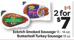 Weis Markets Eckrich Smoked Sausage 13-14 oz Butterball Turkey Sausage 13 oz offer