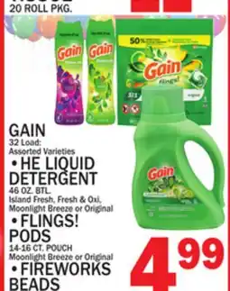 C Town GAIN HE LIQUID DETERGENT , FLINGS! PODS, FIREWORKS BEADS offer