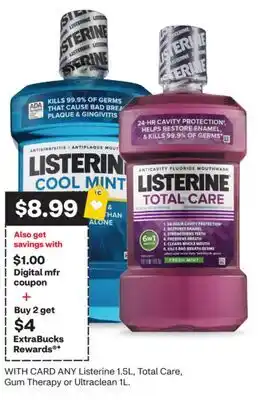 CVS ANY Listerine 1.5L, Total Care, Gum Therapy or Ultraclean 1L offer
