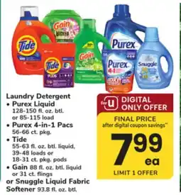 ACME Laundry Detergent Purex Liquid 128-150 fl. oz. btl. or 85-115 load, Purex 4-in-1 Pacs 56-66 ct . pkg offer