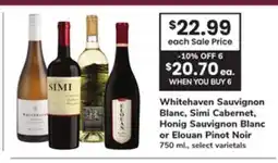ACME Whitehaven Sauvignon Blanc, Simi Cabernet, Honig Sauvignon Blanc or Elouan Pinot Noir offer
