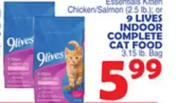 Bravo Supermarkets 9 LIVES INDOOR COMPLETE CAT FOOD 3.15 lb. Bag offer
