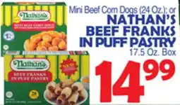 Bravo Supermarkets NATHAN'S BEEF FRANKS IN PUFF PASTRY 17.5 Oz. Box offer