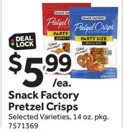 Stop&Shop Snack Factory Pretzel Crisps offer