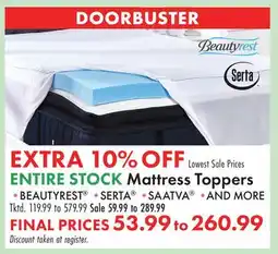 Boscov's ENTIRE STOCK Mattress Toppers offer