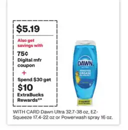 CVS Dawn Ultra 32.7-38 oz, EZ-Squeeze 17.4-22 oz or Powerwash spray 16 oz offer