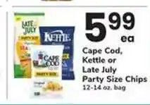 Safeway Cape Cod, Kettle or Late July Party Size Chips offer