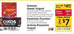 ShopRite Dannon Greek Yogurt, Danimals Pouches, Activia Proactive Yogurt offer