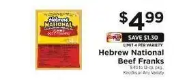 ShopRite Hebrew National Beef Franks offer