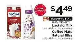 ShopRite Lactaid Milk / Coffee Mate Natural Bliss offer